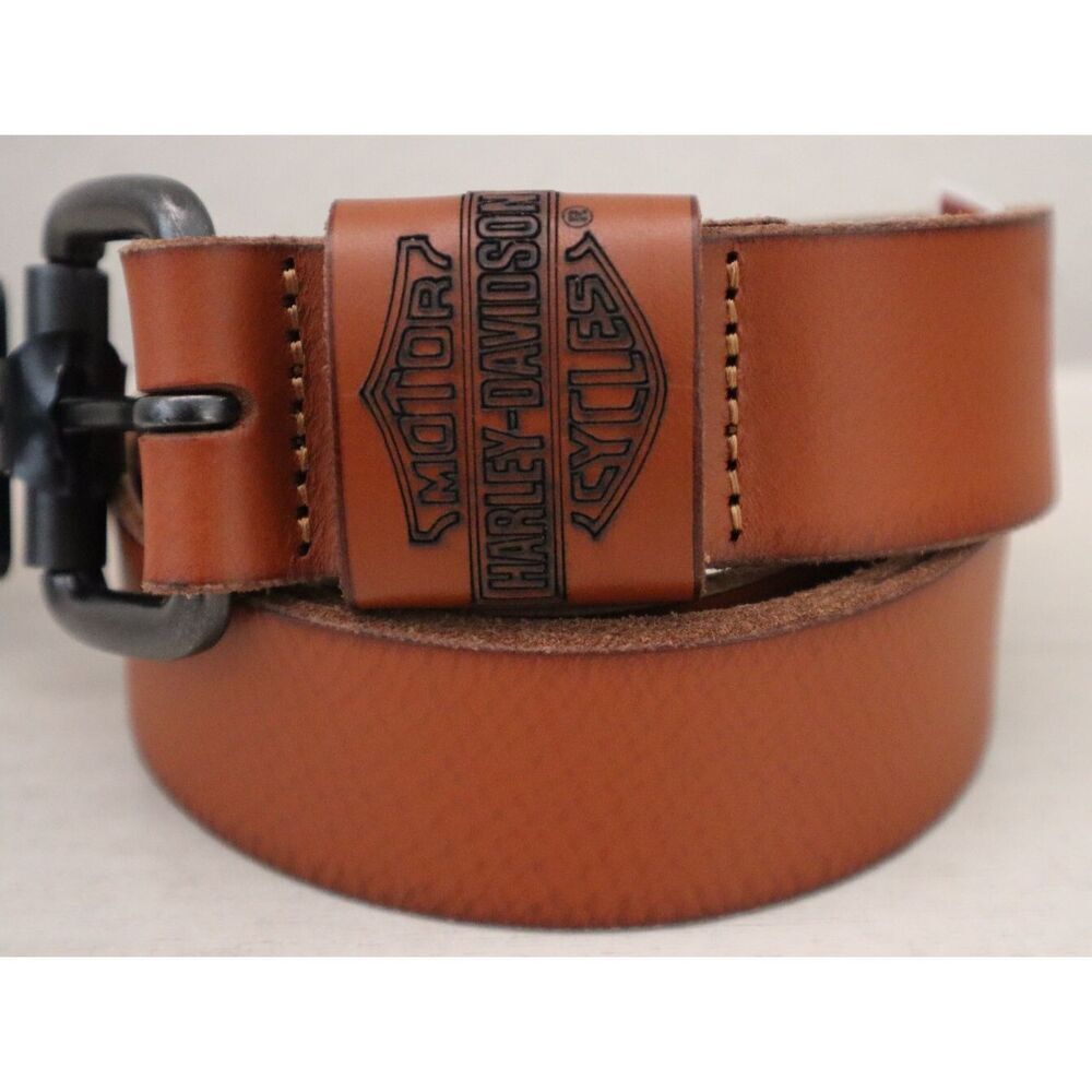 Harley-Davidson BMM040 Men's Sz L (38/40) Cognac Brown Genuine Leather Belt